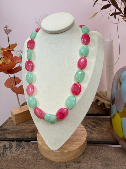 Collier vert et rose