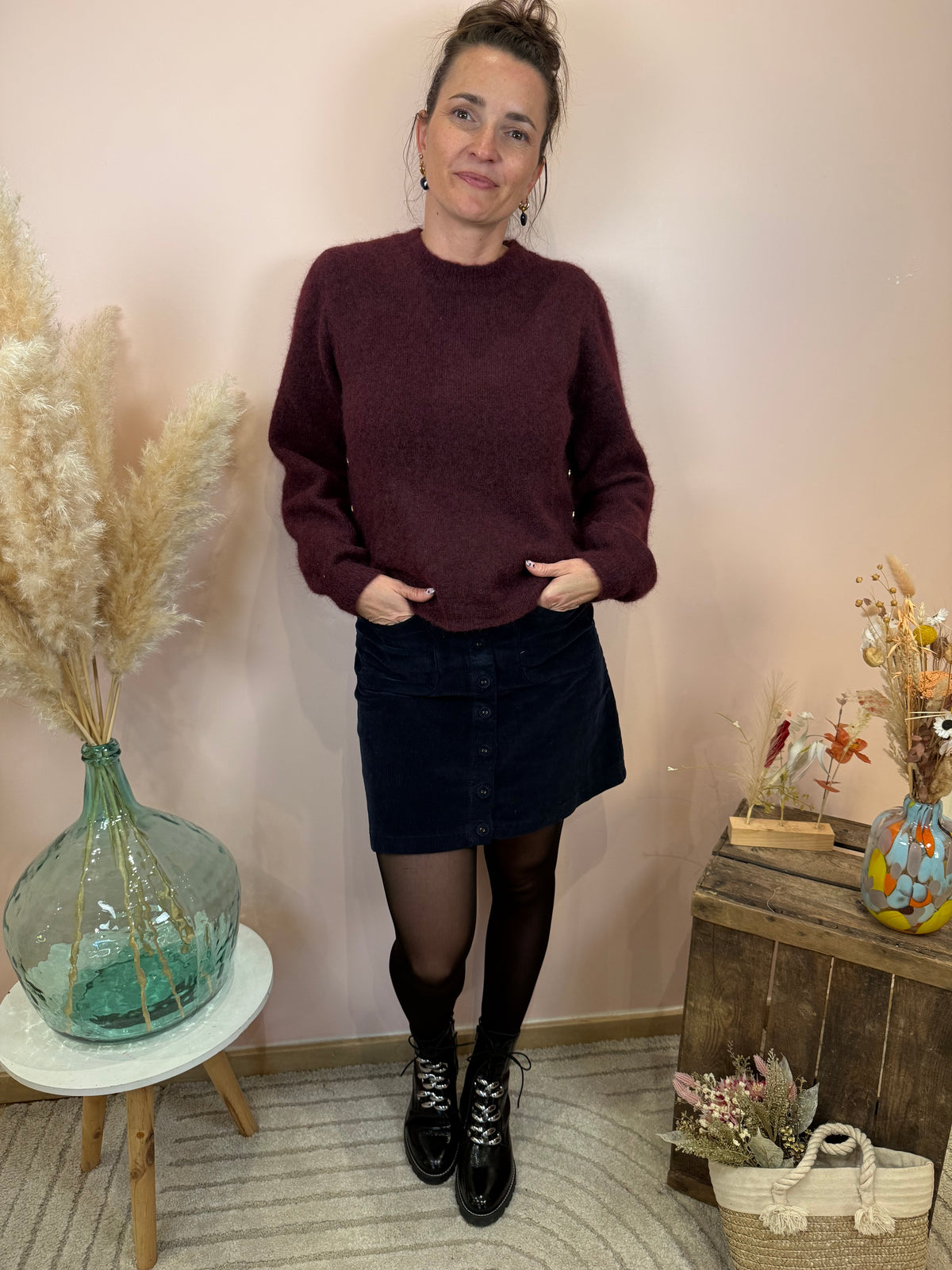 Pull uni bordeaux ou beige