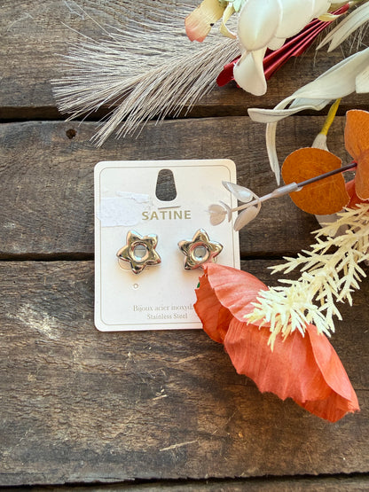 Boucles d’oreilles fleurs argentées SATINE en acier inoxydable