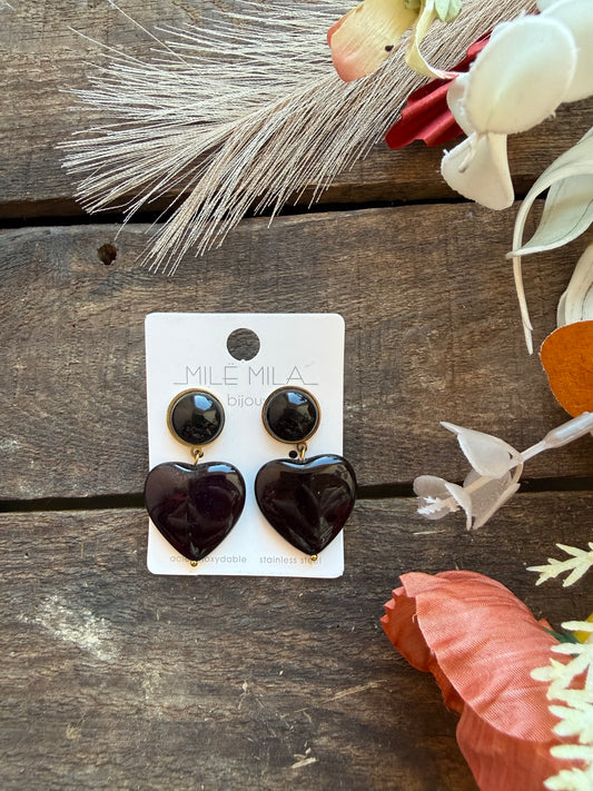 Boucles d’oreilles cœur noir