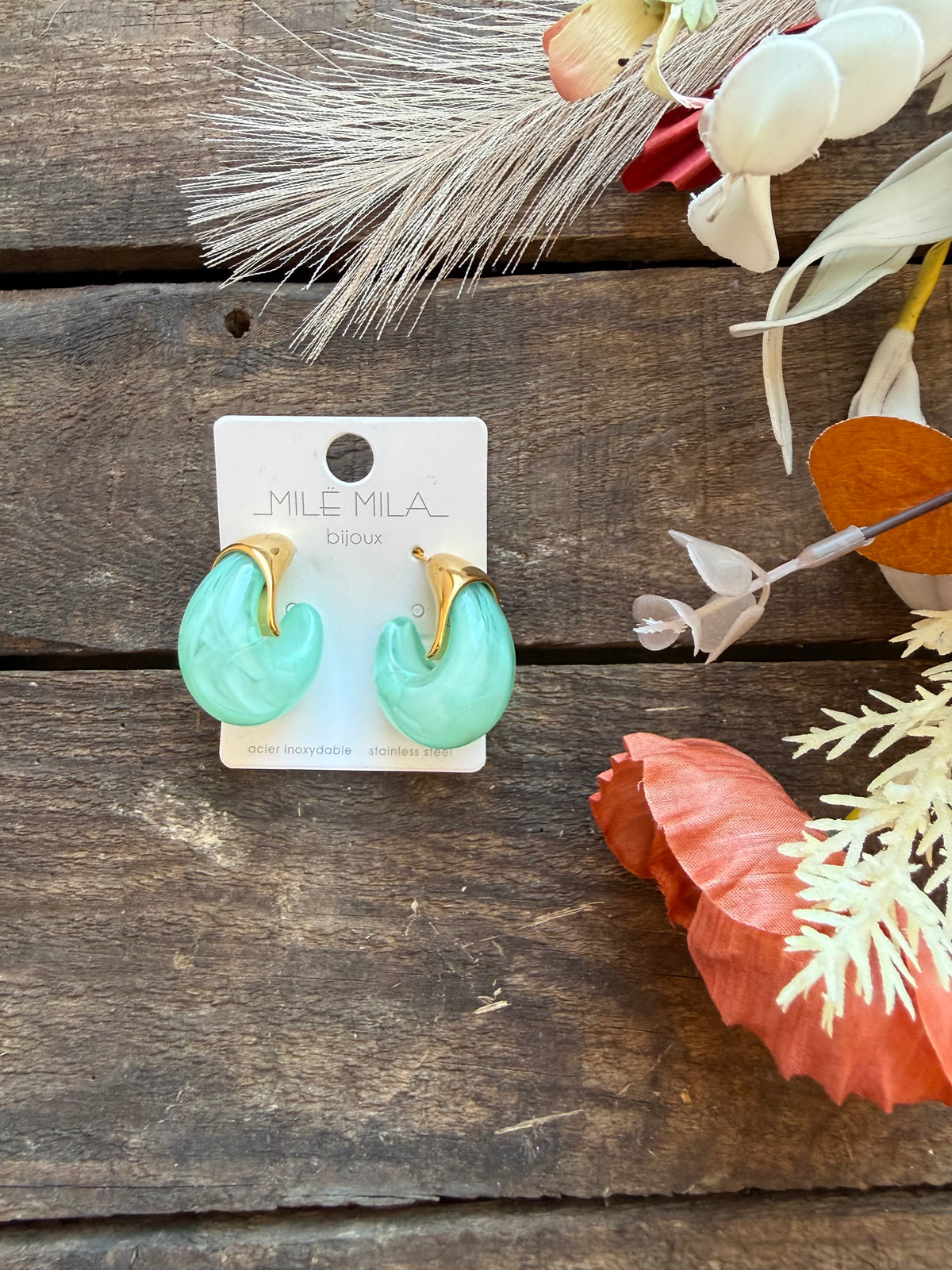 Boucles d’oreilles Milë Mila vert d’eau et dorée