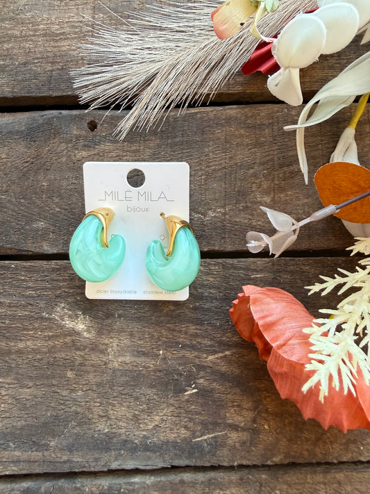 Boucles d’oreilles Milë Mila vert d’eau et dorée