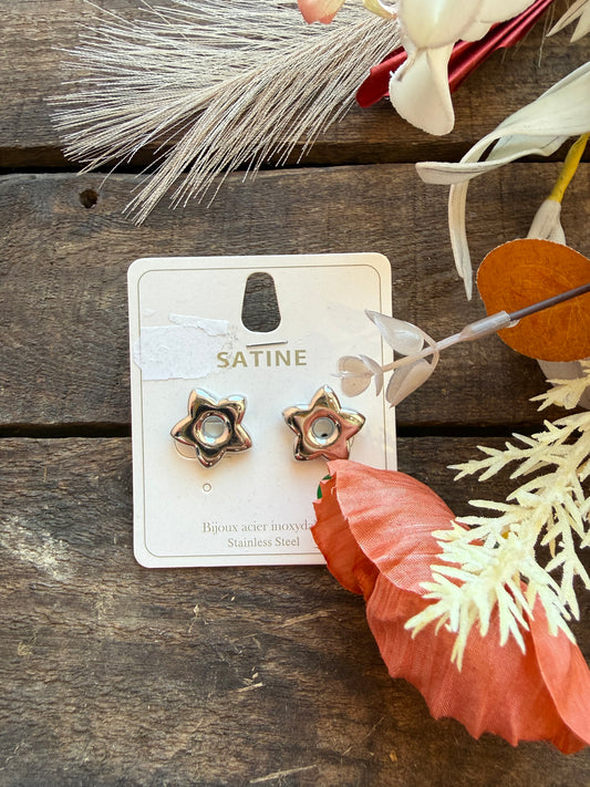 Boucles d’oreilles fleurs argentées SATINE en acier inoxydable