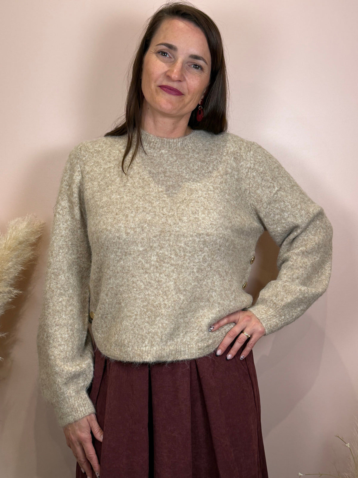Pull uni bordeaux ou beige
