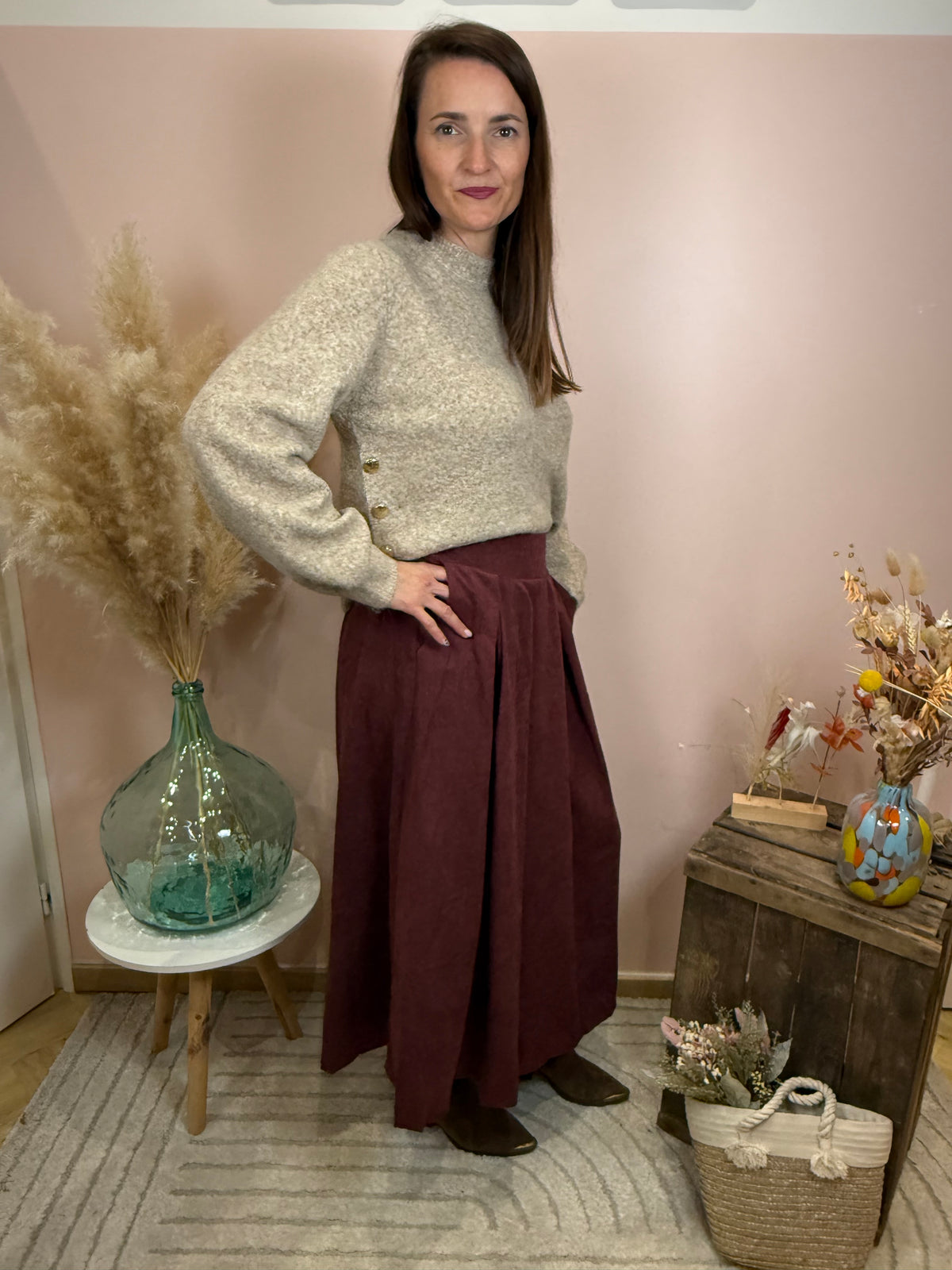 Pull uni bordeaux ou beige