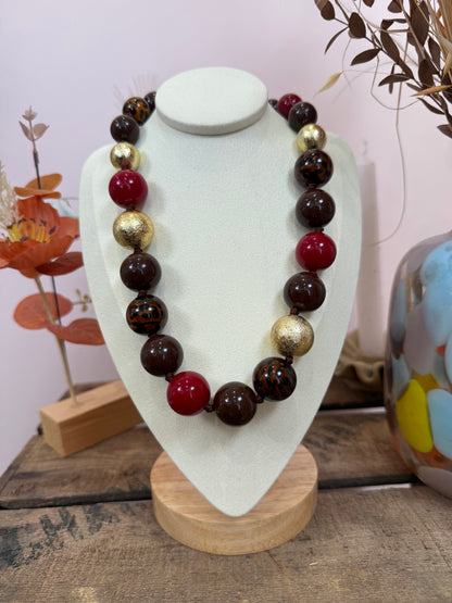 Collier léopard et rouge
