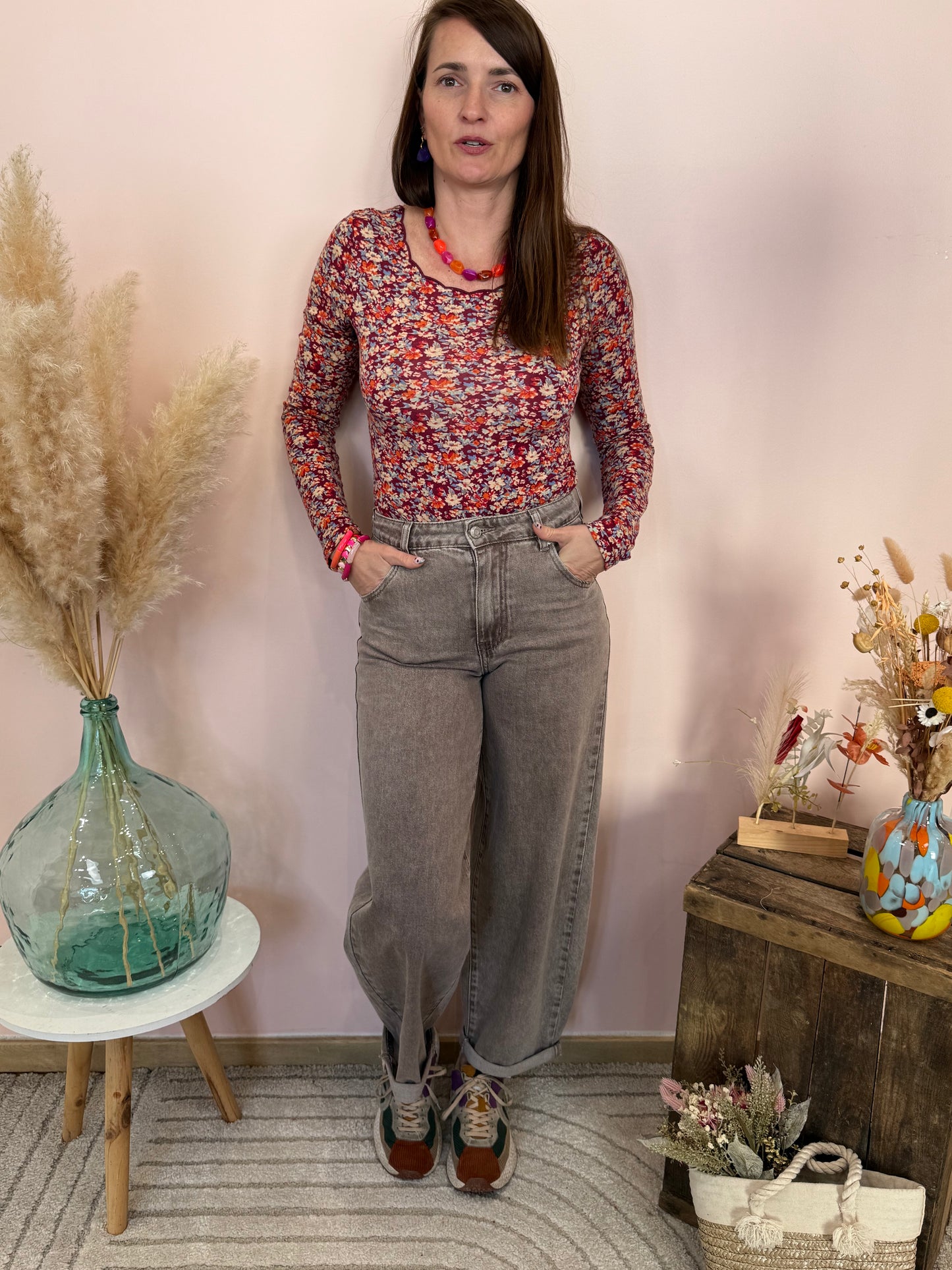 Jeans barrel taupe