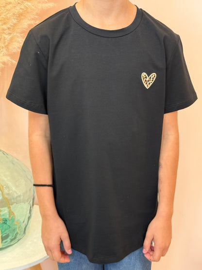 t-shirt noir coeur leopard