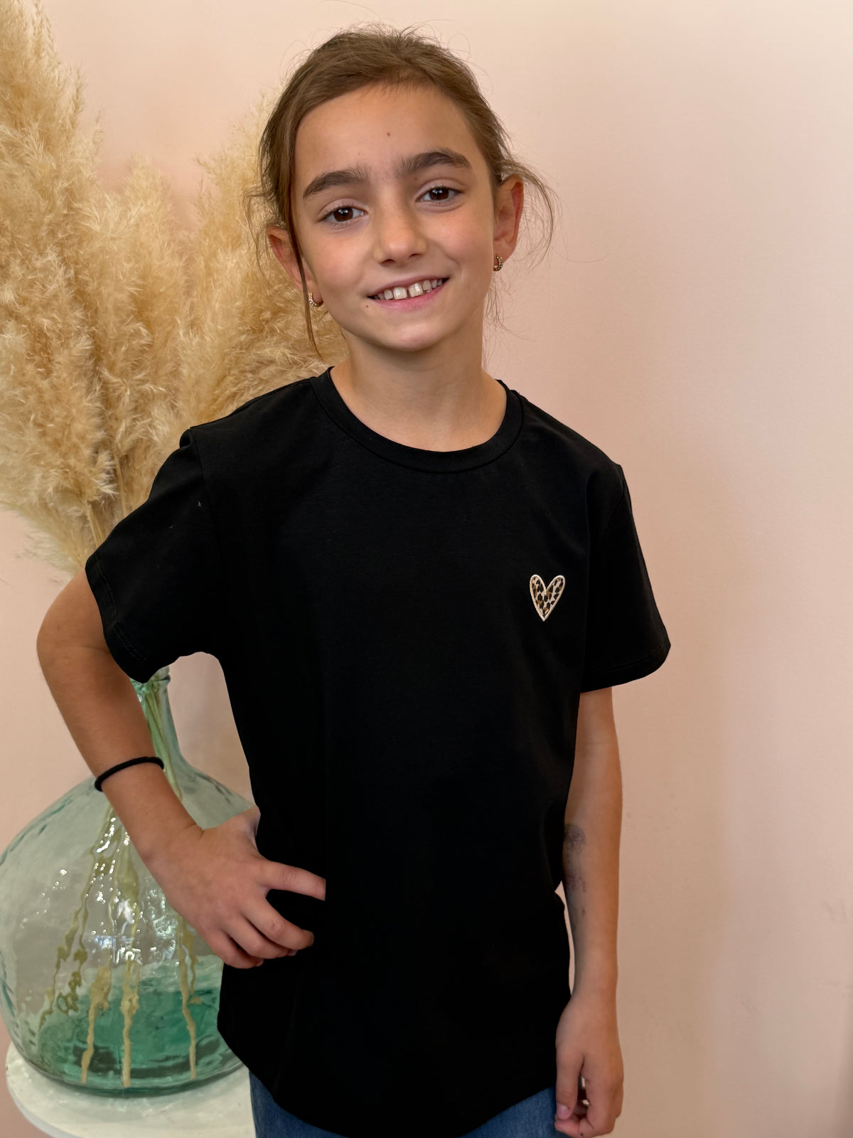 t-shirt noir coeur leopard