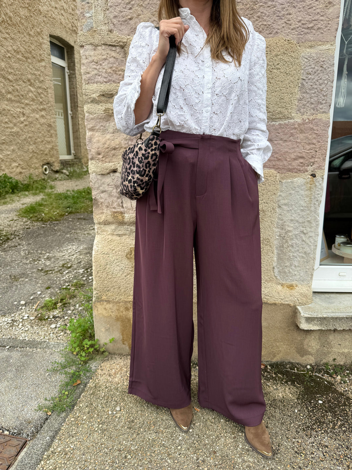 Pantalon large costume bordeaux