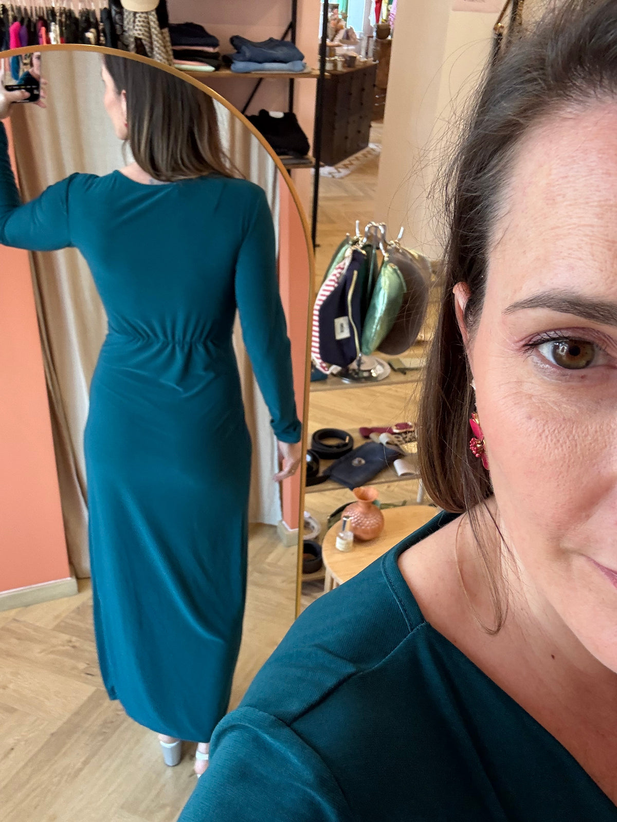 Robe Cérémonie manches longues Bleu pétrole