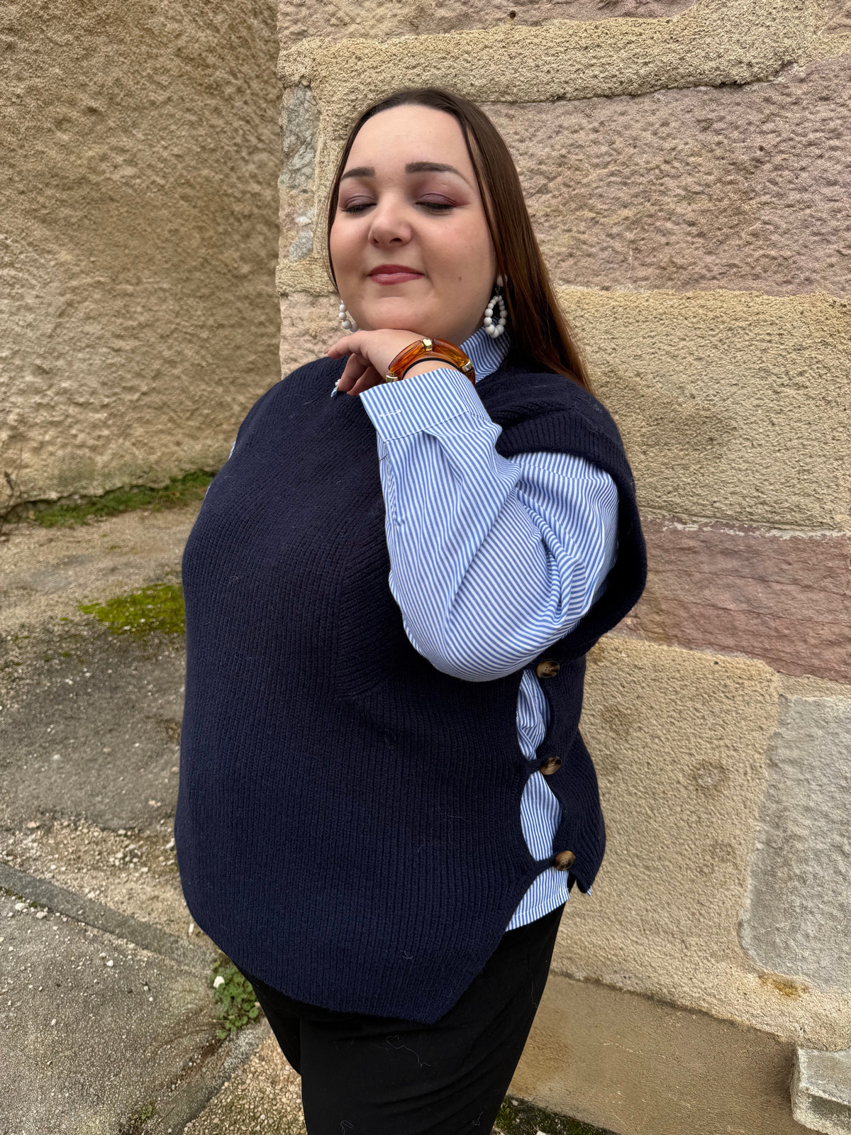 Pull sans manches bleu marine, grande taille