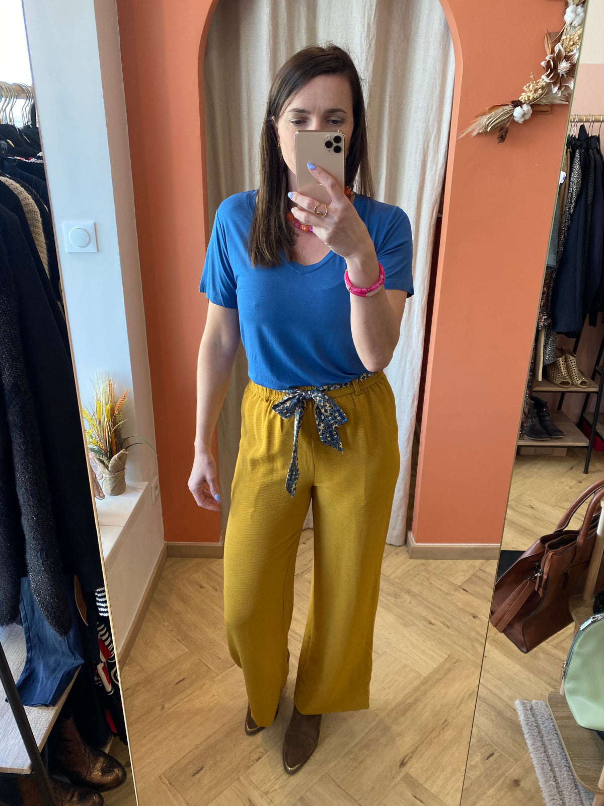 Pantalon fluide moutarde