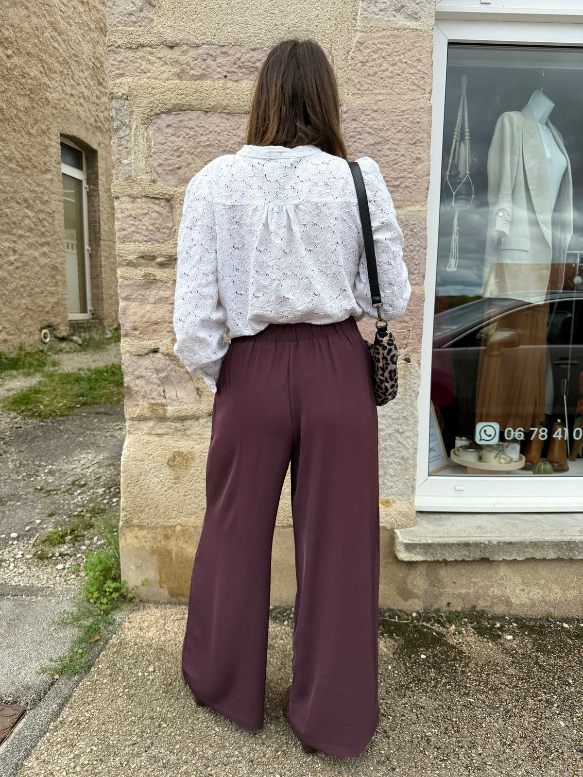 Pantalon large costume bordeaux