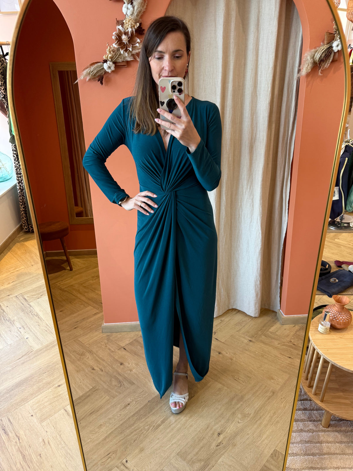 Robe Cérémonie manches longues Bleu pétrole