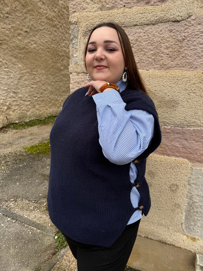 Pull sans manches bleu marine, grande taille