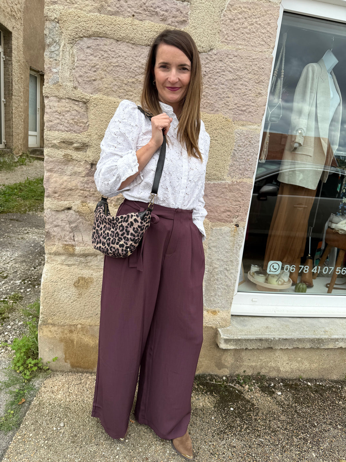 Pantalon large costume bordeaux