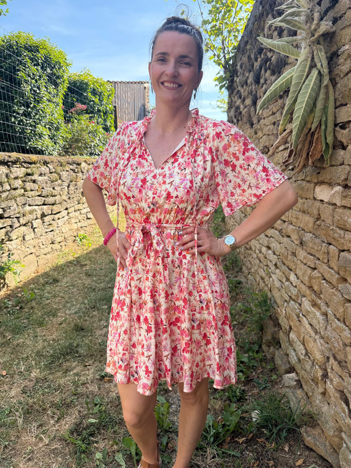 Robe fleurie, rose