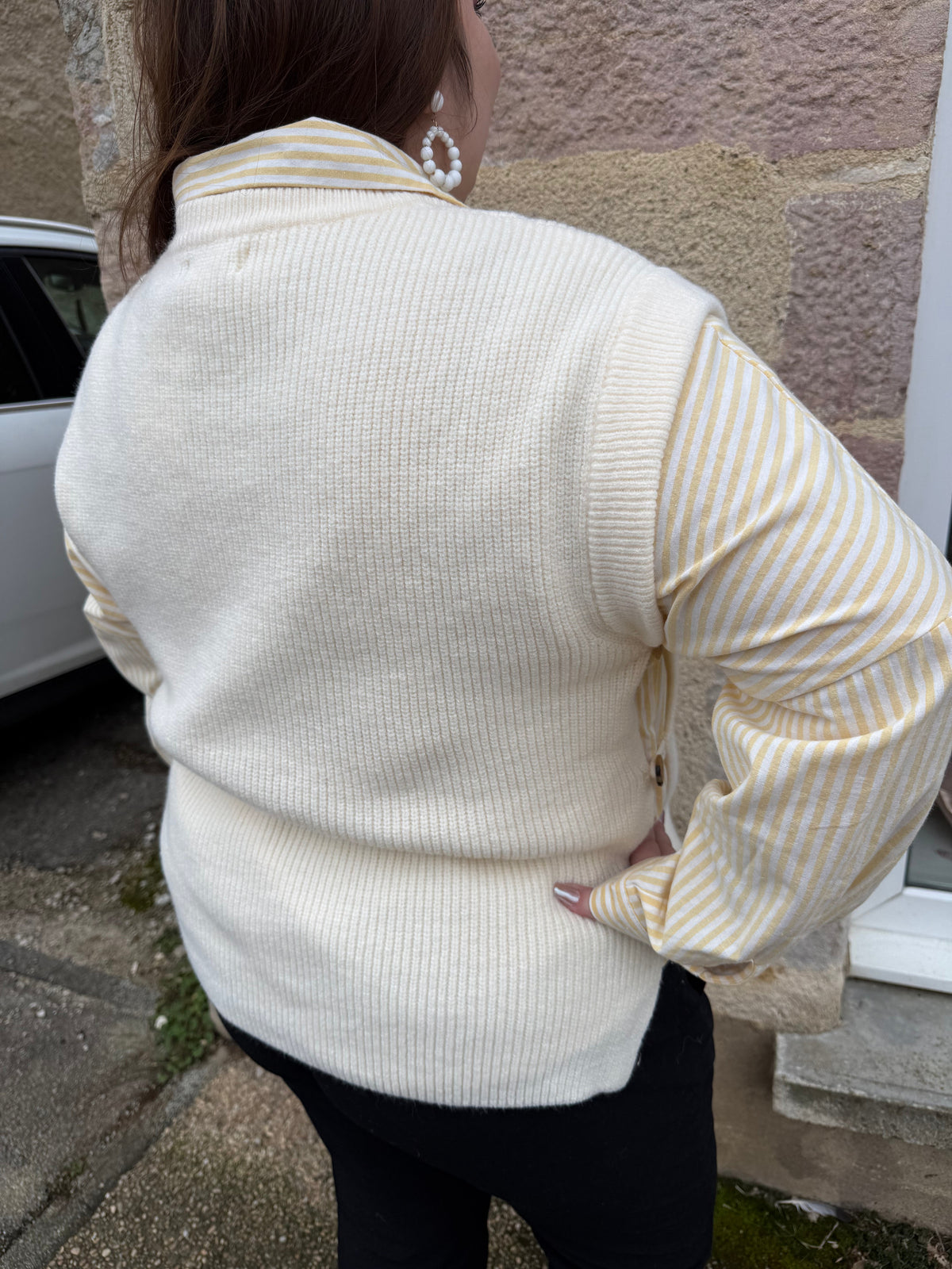 Pull sans manche crème