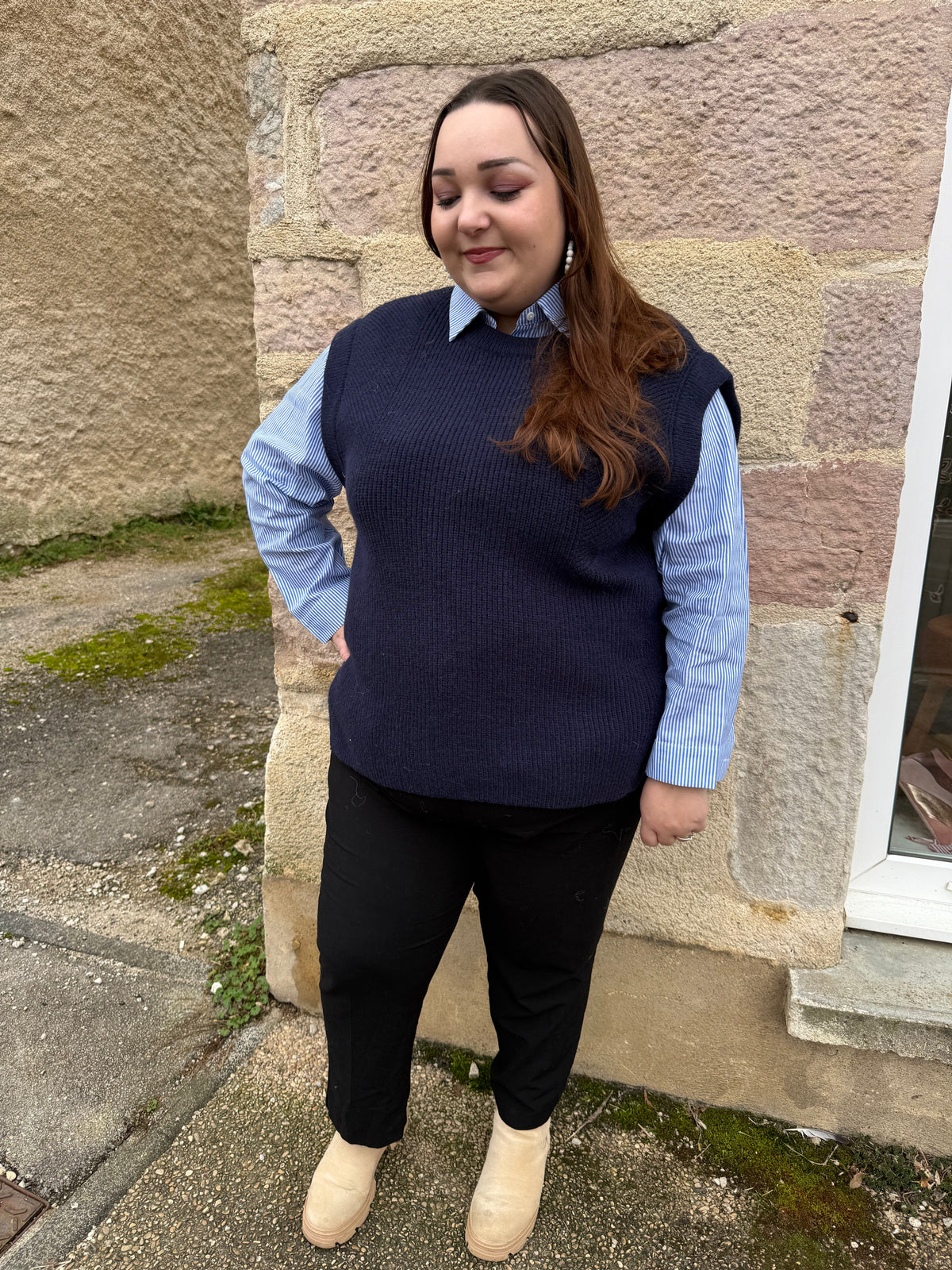 Pull sans manches bleu marine, grande taille
