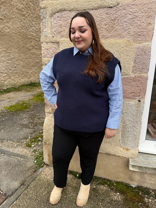 Pull sans manches bleu marine, grande taille