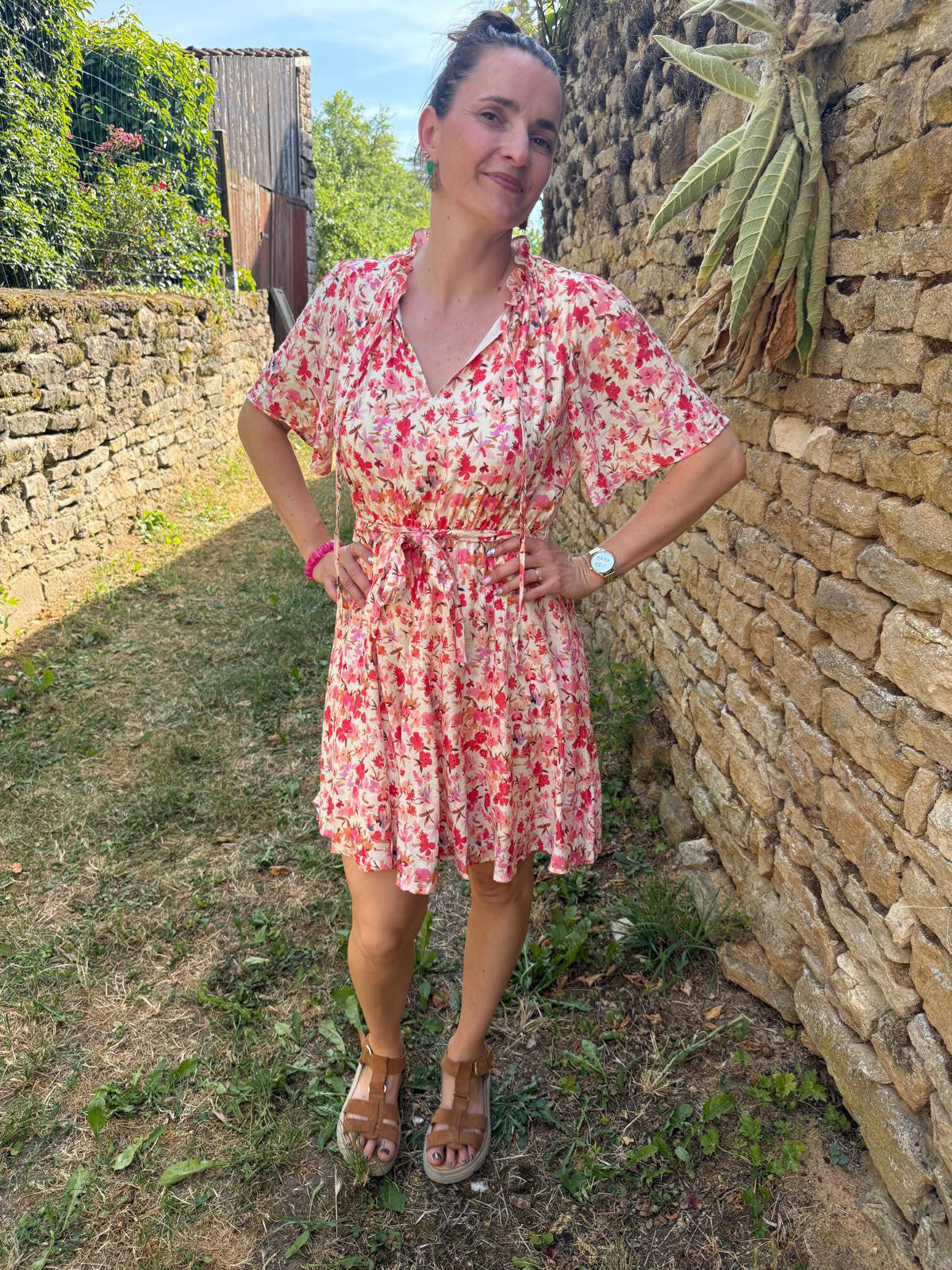 Robe fleurie, rose