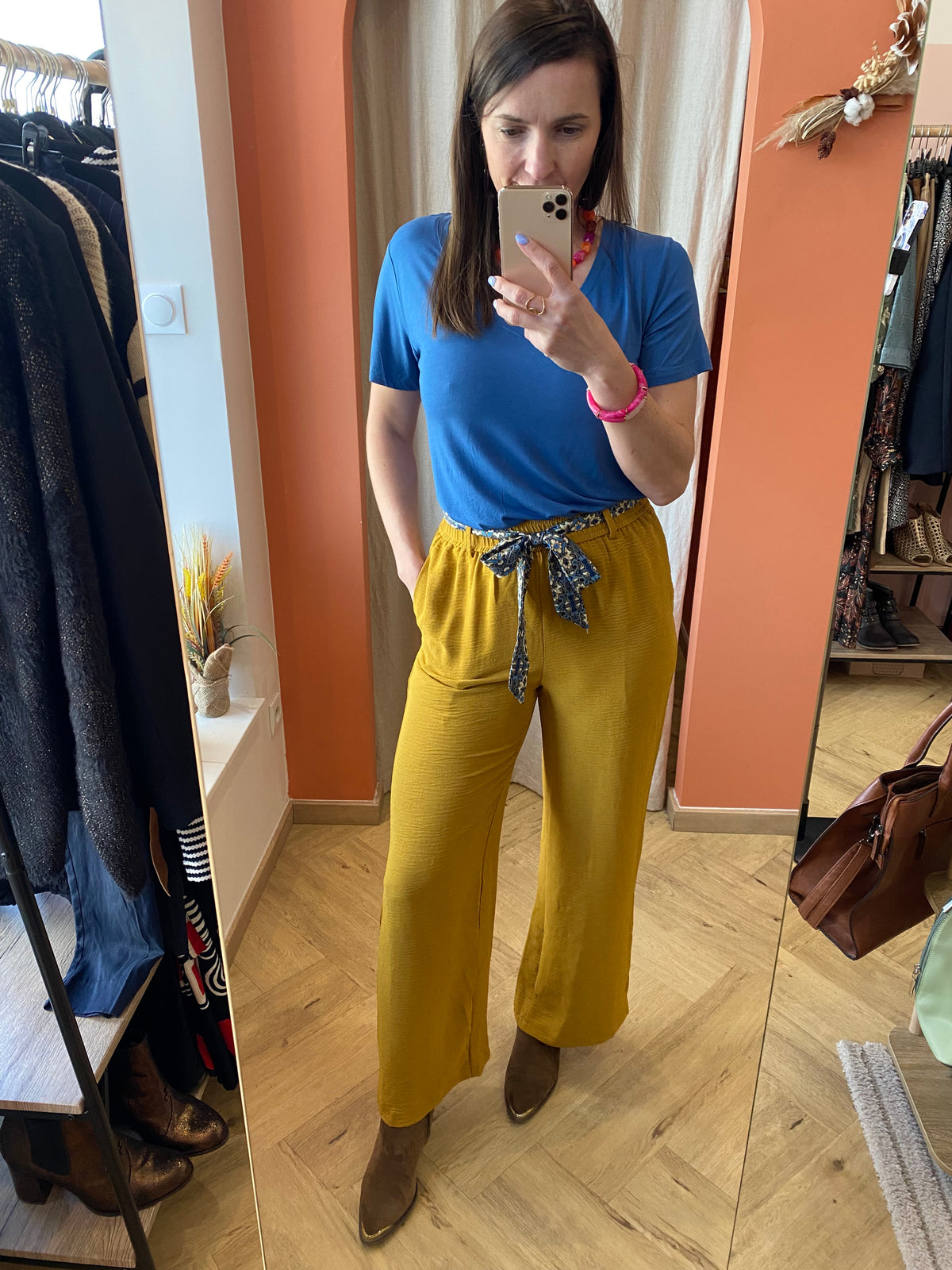 Pantalon fluide moutarde
