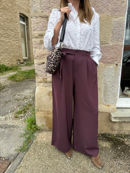 Pantalon large costume bordeaux