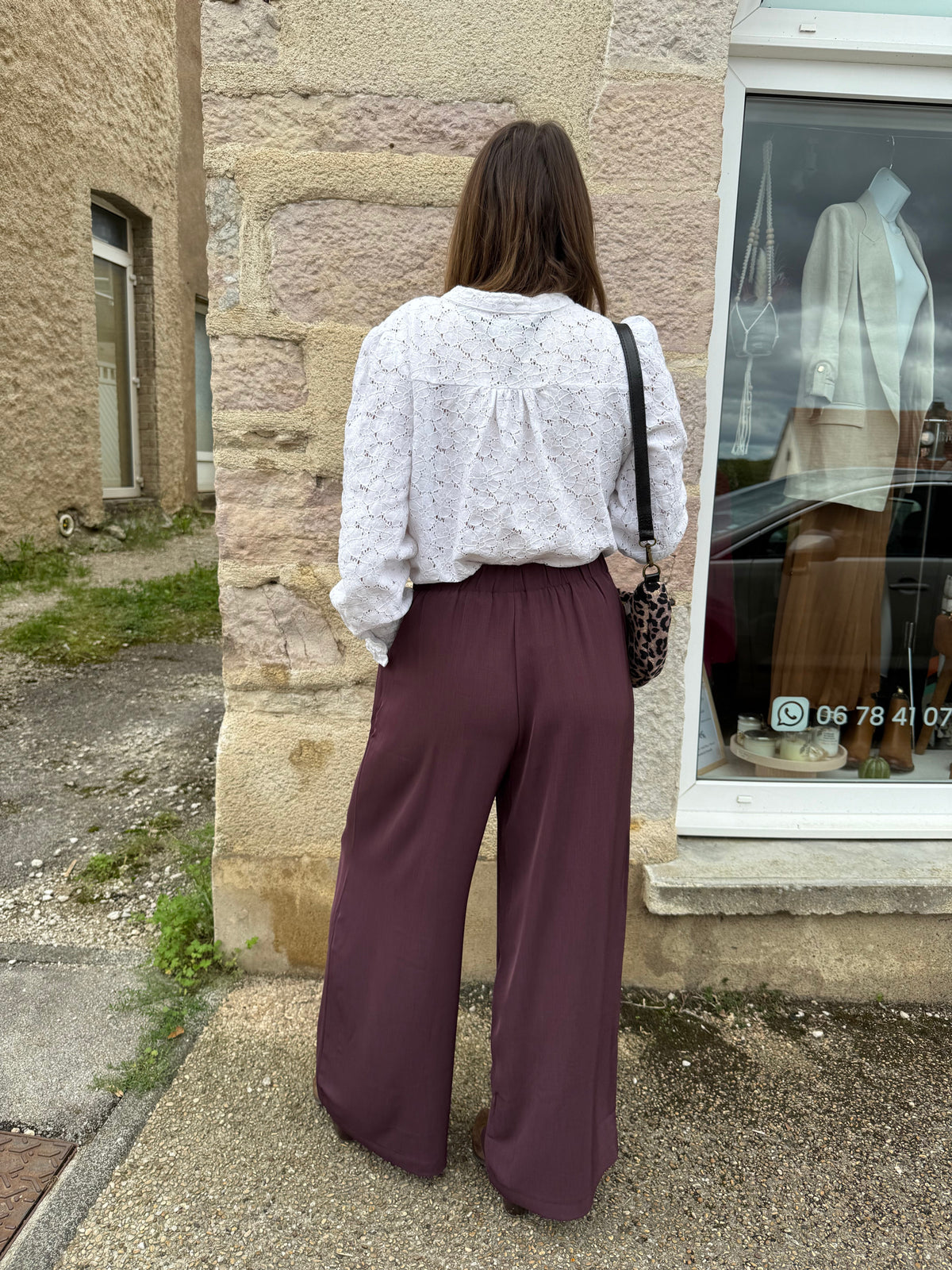 Pantalon large costume bordeaux