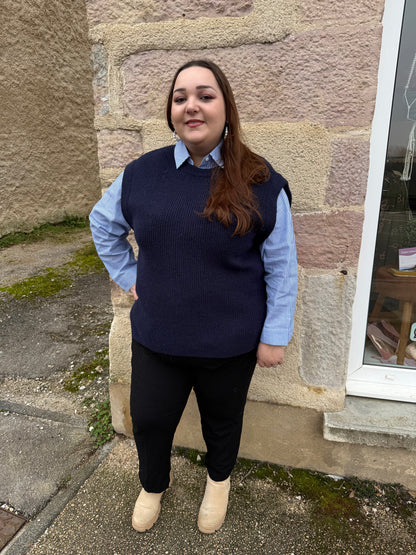 Pull sans manches bleu marine, grande taille