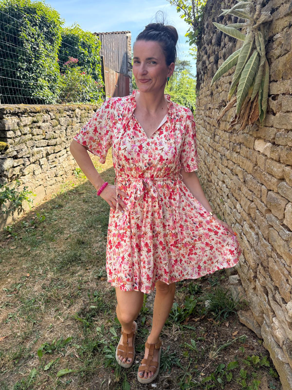Robe fleurie, rose