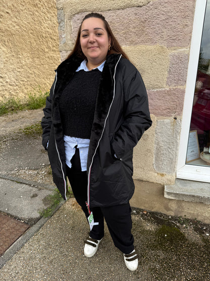 Parka noire fourrée