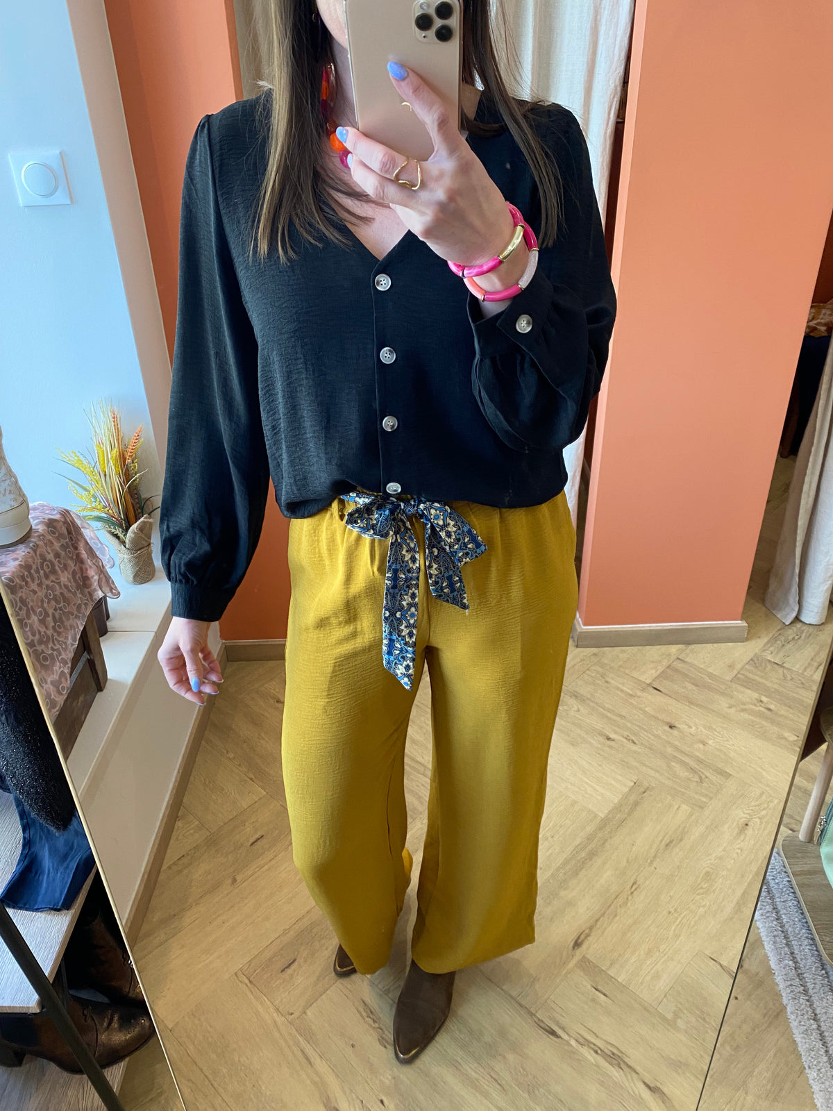 Pantalon fluide moutarde